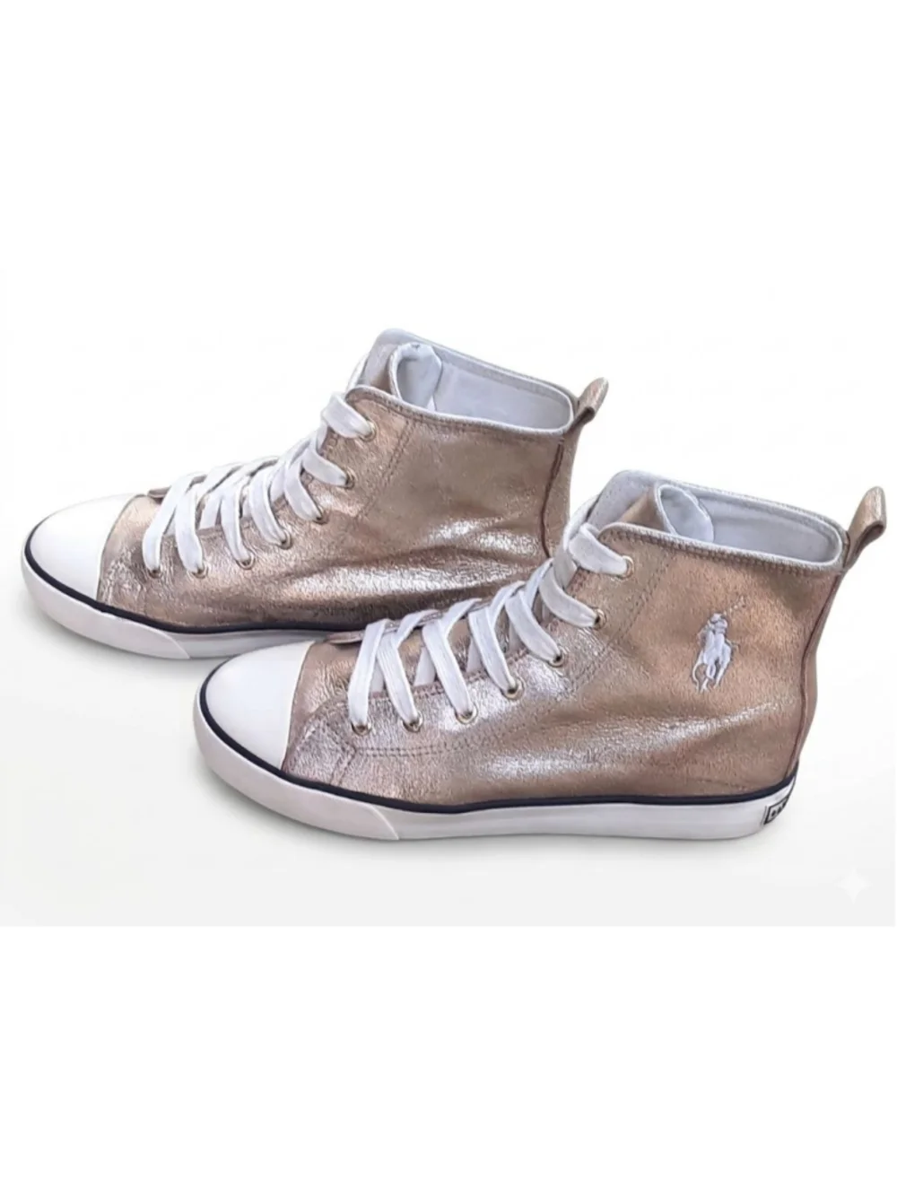 Polo Ralph Lauren Metallic Gold Sparkle Canvas High Top Sneaker - Women's Size 7